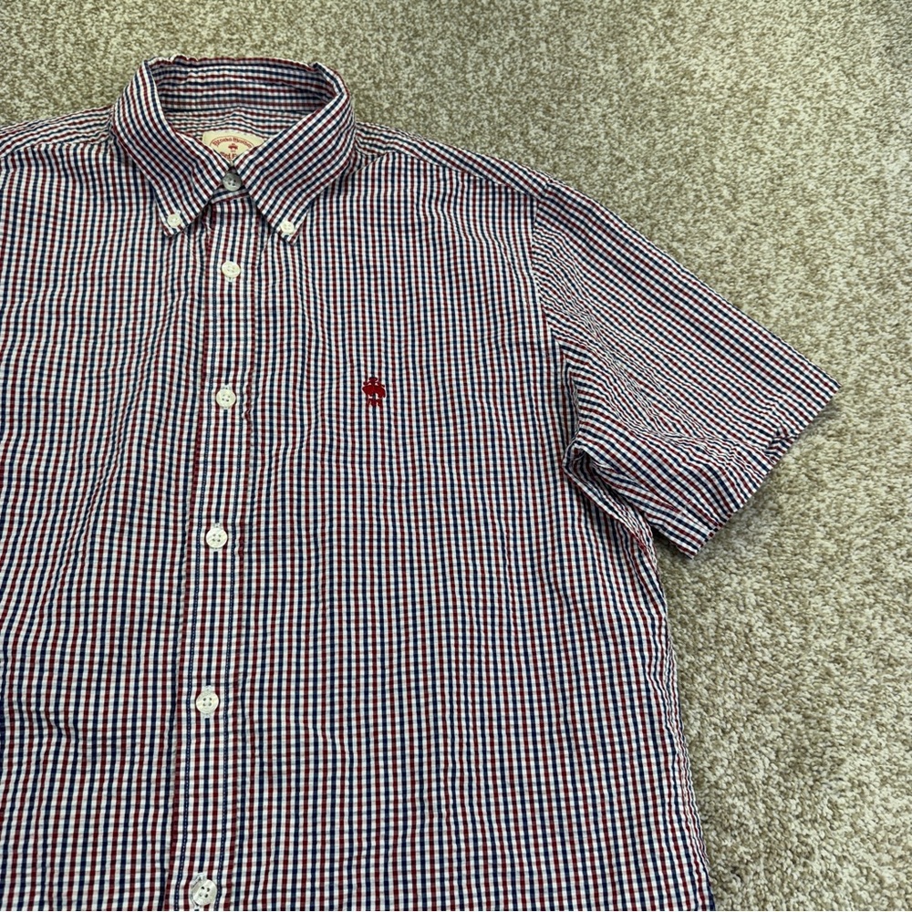 Brooks Brothers Red Fleece Checkered Seersucker Shirt Size L Red White Blue - Picture 5 of 14